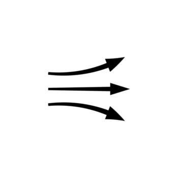 Arrow flow showing air movement with curved dynamic directional lines in black and white vector