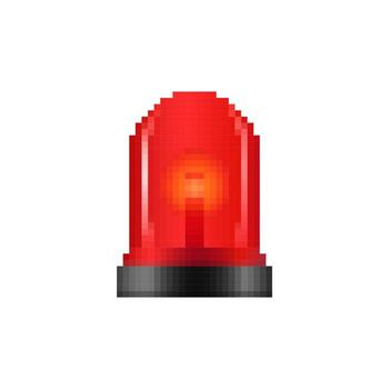 Mosaic pixel icon of red alert light with bright yellow center signal and black base vector