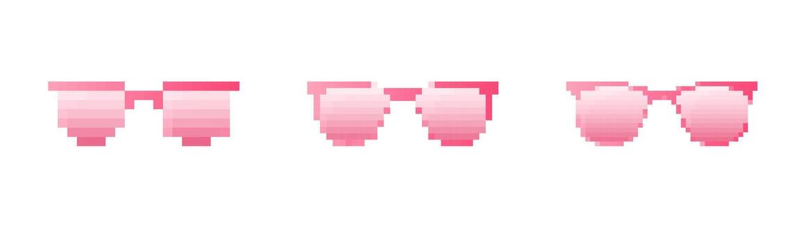 Mosaic pixel pink sunglasses in retro 8 bit style with playful design elements vector
