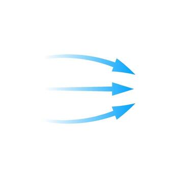 Arrow flow curved blue motion symbolizing air movement and directional dynamics in motion graphics vector