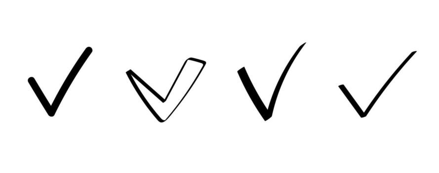Various styles of check marks including sketchy hand drawn and minimal variations vector
