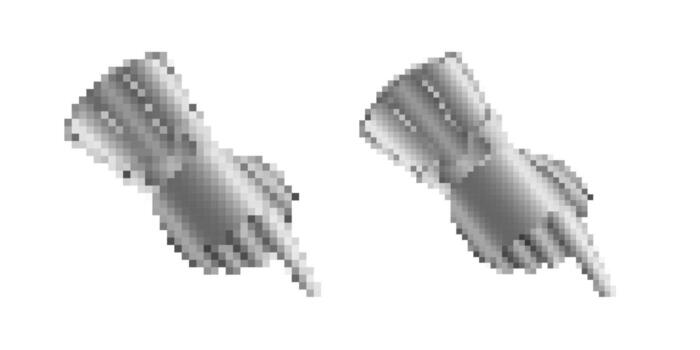 retro píxel Arte manos con señalando dedo gesto para juego diseño vector