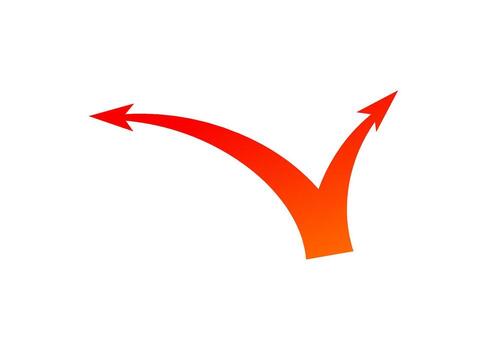 Dynamic red orange arrow showing split path for attack and strategic movement on white background vector