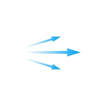 Arrow flow with three blue arrows in diverging and dynamic motion direction vector