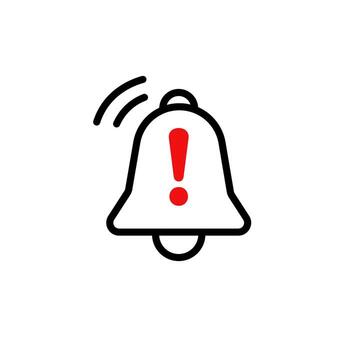 Exclamation mark inside bell shape signifies alerts and warnings with emphasis on importance vector