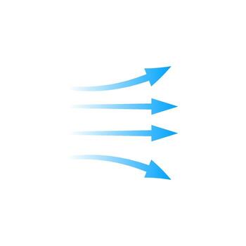 Arrow flow with blue arrows showing air movement in dynamic curved lines vector