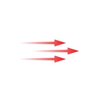 Arrow flow with three red curved arrows indicating smooth and dynamic motion direction vector