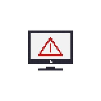 mosaico píxel advertencia icono desplegado en pantalla con retro Arte estilo diseño elementos vector