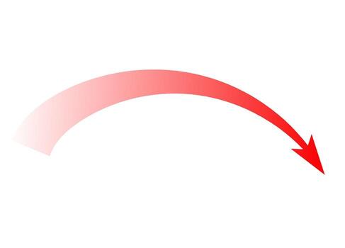 Bold red arc arrow in motion for strategic attack and dynamic movement representation vector