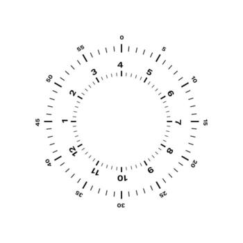 Circular dial graphic with radial tick marks and numeric indicators for precise measurement vector