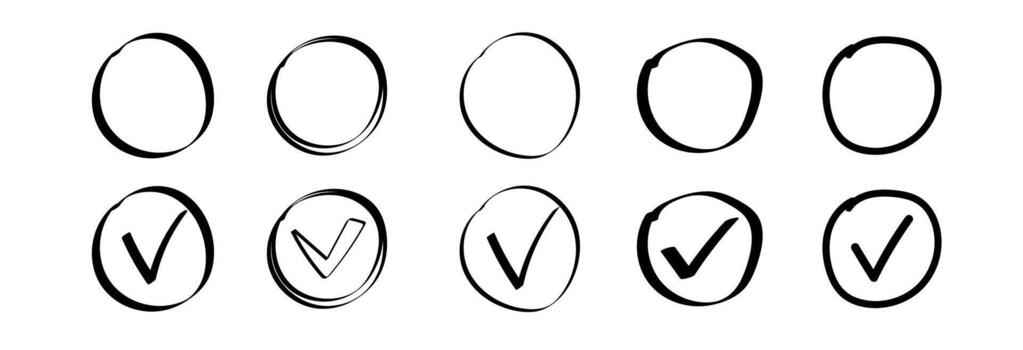 Diverse checkbox icons in sketch style featuring various circular selection marks vector