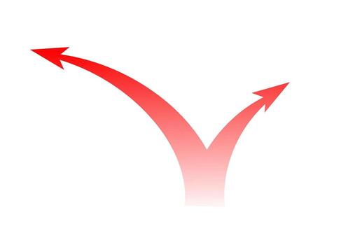 Dynamic red curved arrow representing attack strategy and combat motion in bold design vector