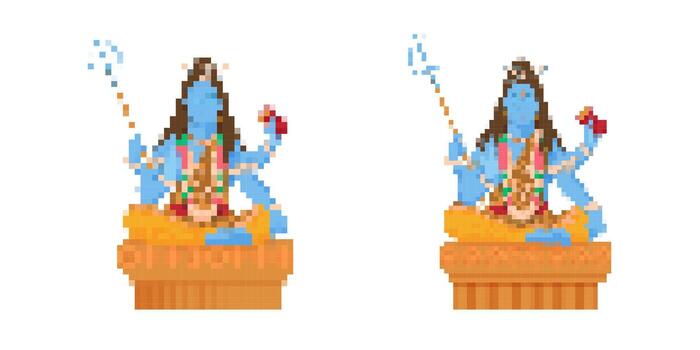 Pixel art of deity statue with multiple arms in retro style vector
