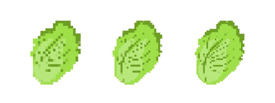 Mosaic pixel art lettuce icons in classic 8 bit style for decorative retro design vector