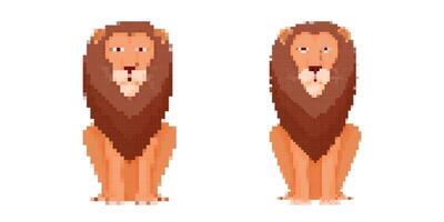 Pixel art lions with majestic mane in retro style vector