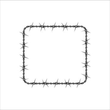 Square barbed wire frame symbolizing restriction and security with sharp twisted strands vector