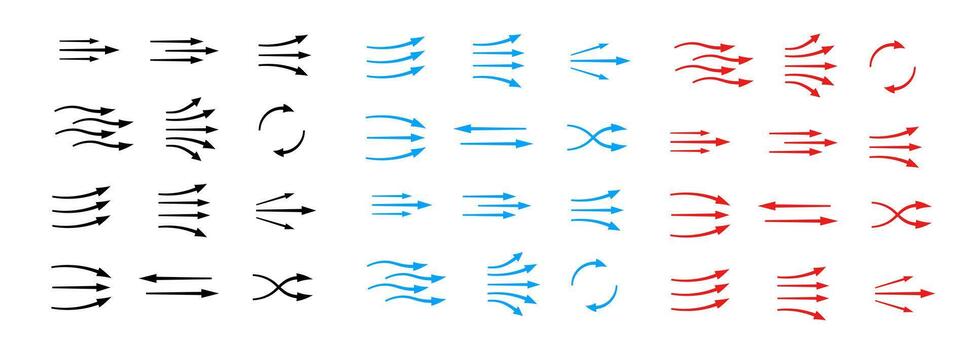 Arrow collection showing diverse styles and directions in flow and motion vector