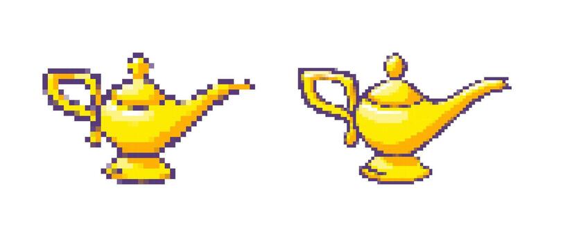 Mosaic-style pixel art golden lanterns with retro game design and vibrant nostalgic appeal vector