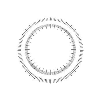 Circular measurement scale with detailed radial tick marks for precision and calibration vector
