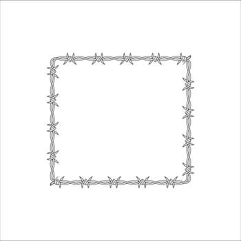 Barbed wire square frame emphasizing security and restriction in simple black line design vector
