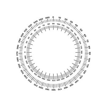 Circular measuring scale with detailed radial tick marks and numeric indicators in black and white vector