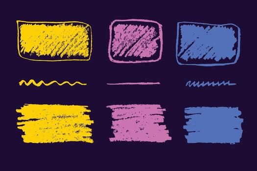 Set of Chalk Textured Frames, Underlines, and Highlight Blocks Perfect for Notes, Posters, and Creative Typography vector