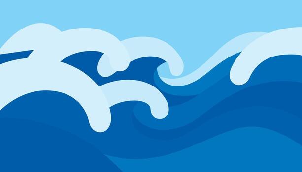 Clean, modern pattern of stylized Japanese waves in shades of blue. The smooth, layered design evokes a serene seascape in a papercut or digital art style. vector