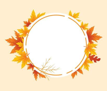 Autumn Leaves Circle Frame Background, Hand Drawn Frame Autumn Background, Maple Leaf Autumn Background vector