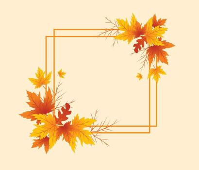 Autumn Leaves Frame Background, Hand Drawn Frame Autumn Background, Square of Maple Leaf Autumn Background vector