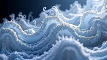 Elegant, filament-like structures intertwine with a dance of light and shadow, creating fluid waves that ebb and flow, illustrating the delicate beauty of a molecule unraveling like spring video