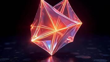 impostato su un' incontaminato nero sfondo quello amplifica luminosità, un angolare molecola mutevole piace alieno stella motore pulsa con vivace colori, trasformando attraverso un' serie di drammatico video