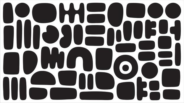 denso aleatorio silueta composición presentando resumen orgánico geométrico formas sin costura negro en blanco modelo vector