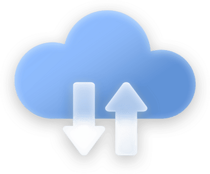 Cloud storage button and icon elements, glassmorphic transparent and glossy style for ui ux application design. png
