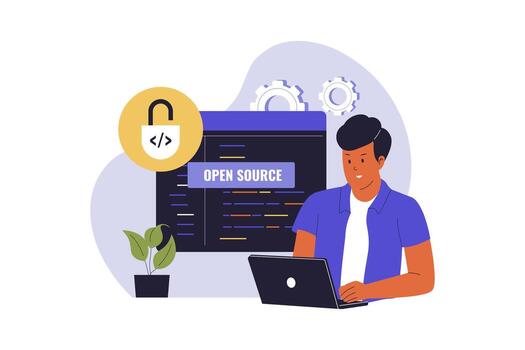 Open source coding and security illustration vector