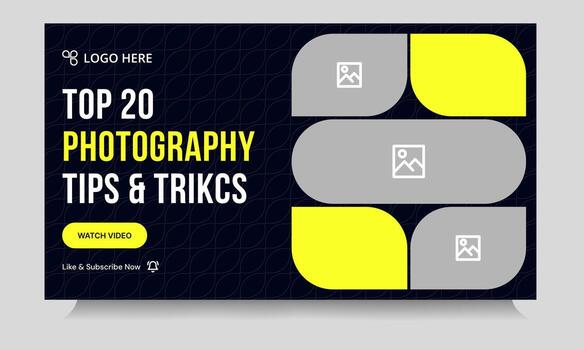 Customizable daily photography tips and tricks thumbnail banner design, daily photography techniques cover banner design, fully customizable eps 10 file format vector