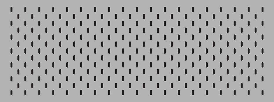 Gray metallic pegboard background featuring uniform vertical black slots. Ideal for use in design projects, texture studies, or as a versatile pattern for presentations. vector