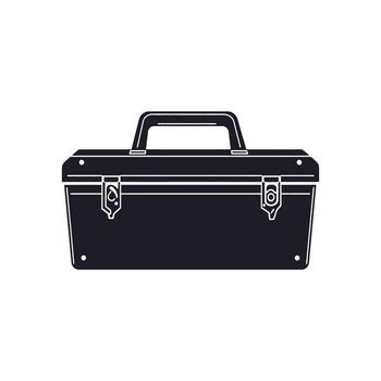 Black silhouette of a toolbox with handle and locks against white background vector