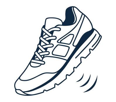 Line art illustration of a running shoe with motion lines indicating movement vector