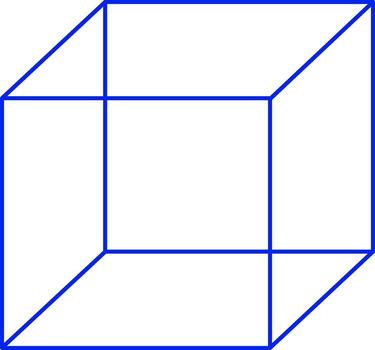 un 3d cubo con azul contorno y transparente paredes, representando minimalismo, claridad, y geométrico estructura vector