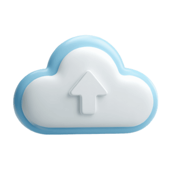 A modern cloud icon representing data upload and cloud storage services in a clean and vibrant design, Isolated on transparent Background png