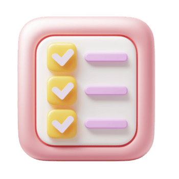 3 d lista di controllo con giallo segni di spunta e rosa Linee isolato su un' trasparente sfondo compito fare png