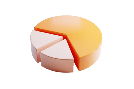 3 d weergegeven taart tabel met oranje en wit segmenten geïsoleerd Aan een transparant achtergrond diagram gegevens png