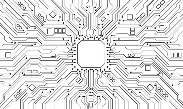 negro circuito tablero tecnología líneas electrónica elementos computadora tarjeta madre chip procesador semiconductor digital en blanco antecedentes vector