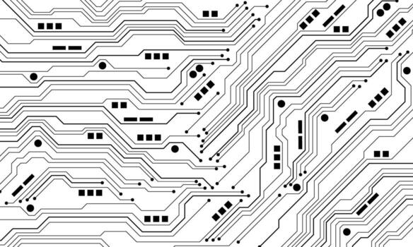 black circuit board technology connected lines electronics elements computer motherboard chip processor semiconductor digital on white background vector