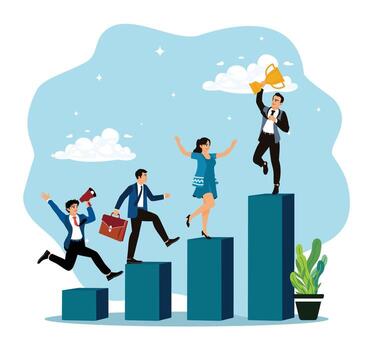 The concept of team progress and success with employee involvement in business growth. vector