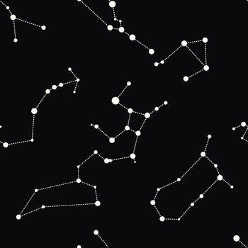 Seamless pattern of connecting constellation stars against a black background, creating a celestial network perfect for space and astronomy projects vector