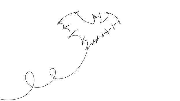 Elegant continuous line drawing of a flying bat with a whimsical curly tail vector