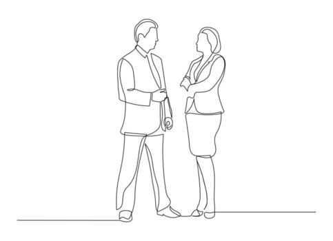 Two Business Professionals in Discussion. One Continuous Line Drawing of Collaboration and Project Strategy vector