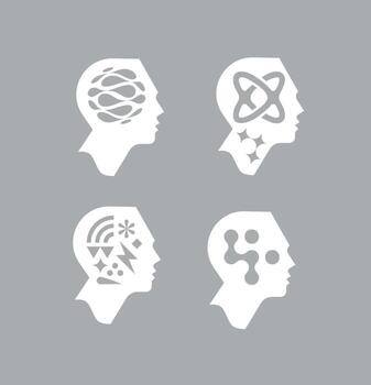 Human head profile view set drawing in artificial intelligence style with light color on grey background vector