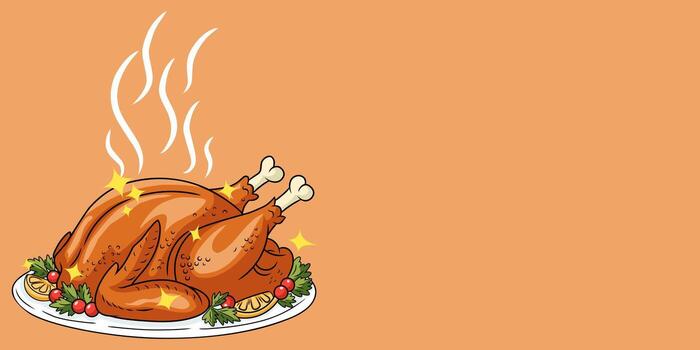 freshly cooked, steaming roast turkey on a platter, ready for a festive Thanksgiving dinner. vector